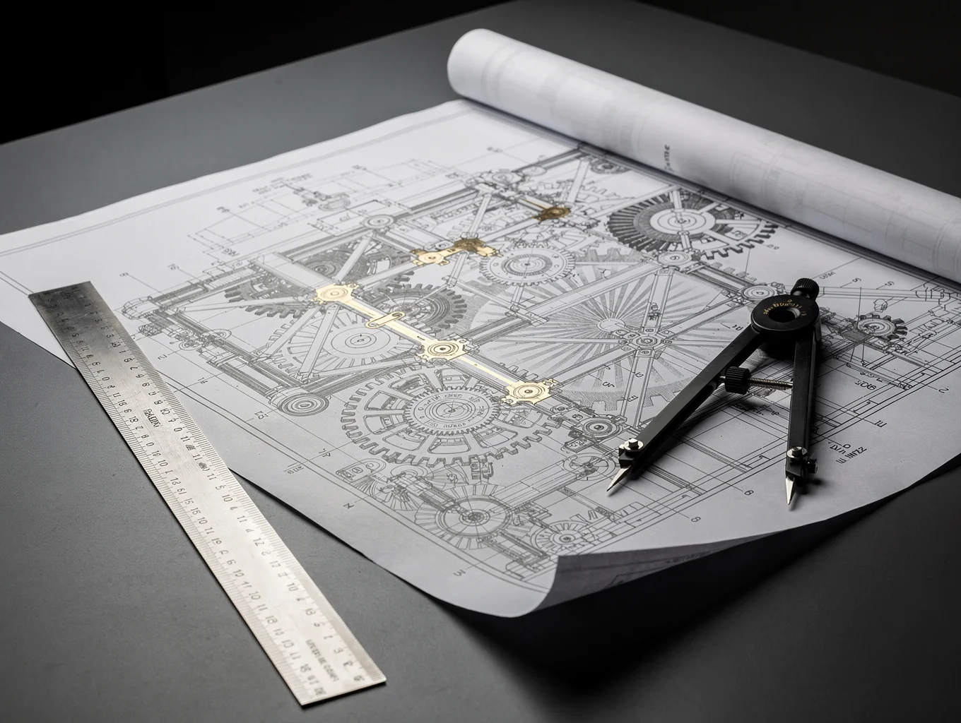 Detailed vintage automobile tubular frame and blueprint mapping